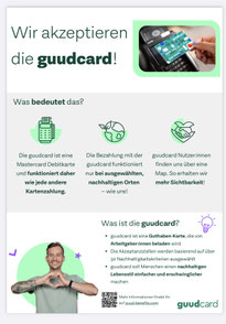 Wir akzeptieren die guudcard! Guudkart soll Menscheneinen nachhaltigen Lebensstil erschwinglicher machen.
