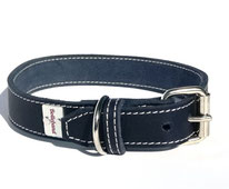 Lederhalsband Hund 3 cm breit dunkelblau handgefertigt Bolleband