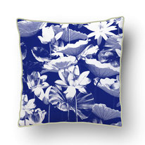 printed Cushion, designed by Mademoiselle Camille, choose your design, choose your print, choose your fabric: velvet, Popeline, Outdoor / water lilys, lotus flower