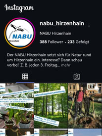 Screenshot des Instagram Kanals vom NABU Hirzenhain
