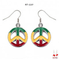 Boucles d'oreilles pendantes rondes Peace and Love rasta