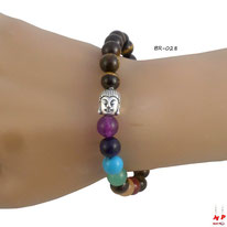 Sublime bracelet de perles bouddha en pierres precieuses et oeil de tigre