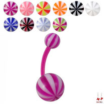 Piercings nombrils bioflex à boules acryliques ballons de plages 10 couleurs
