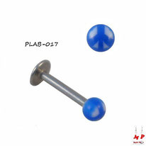 Piercing labret boule acrylique Peace and love bleue et banche