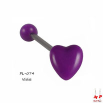 Piercing langue coeur violet en acrylique