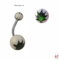 Piercing nombril boules acryliques à feuilles vertes et blanches