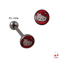 Piercing langue boule plate rouge logo Hello Kitty 