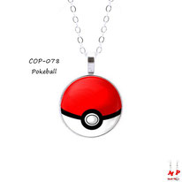 Collier à pendentif rond modèle Pokeball thème Pokemon