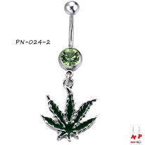 Piercing nombril pendentif feuille de cannabis verte foncée