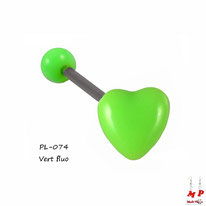 Piercing langue coeur vert fluo en acrylique