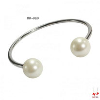 Bracelet rond argenté et ses deux perles nacrées