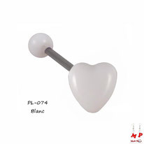 Piercing langue coeur blanc en acrylique