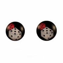 Boucles d'oreilles acier logo deux dés blanc et rouge 