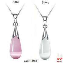Collier à pendentif goutte d'eau opale rose ou blanche