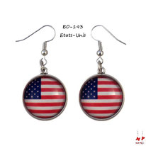 Boucles d'oreilles pendantes drapeau des Etats-Unis en verre