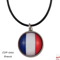 Collier à pendentif cabochon en verre drapeau de la France
