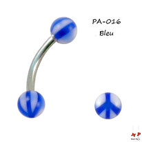 Piercing arcade boules acrylique Peace and love bleu