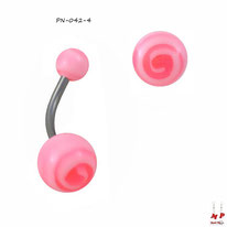 Piercing nombril à boules acryliques à tourbillons roses et blancs