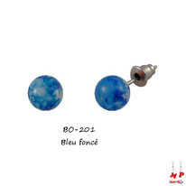 Boucles d'oreilles perles effet peinture bleue foncée