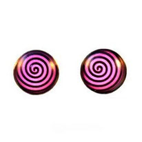 Boucles d'oreilles acier logo tourbillon noir sur fond violet