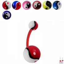 Piercings nombrils bioflex à boules acryliques yin yang