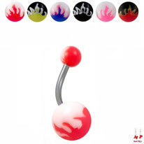 Piercings nombrils à boules acryliques flammes 6 couleurs