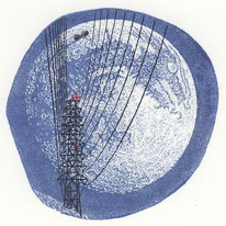 2012 満月近し Full Moon coming　7. 5x 7. 3cm-Limited Edition 30 ￥10,500　木口木版