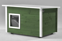 Naturfarbene und farbige Katzenhäuser (Katzenhütten), wetterfest, mit und ohne Heizung, isoliert, eigene Herstellung in Deutschland, Farbe: grün