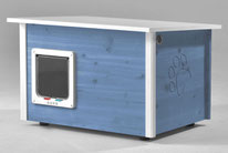 Naturfarbene und farbige Katzenhäuser (Katzenhütten), wetterfest, mit und ohne Heizung, isoliert, eigene Herstellung in Deutschland, Farbe: taubenblau