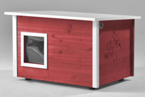 Naturfarbene und farbige Katzenhäuser (Katzenhütten), wetterfest, mit und ohne Heizung, isoliert, eigene Herstellung in Deutschland, Farbe: schwedisch-rot