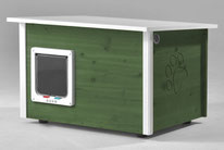 Naturfarbene und farbige Katzenhäuser (Katzenhütten), wetterfest, mit und ohne Heizung, isoliert, eigene Herstellung in Deutschland, Farbe: grün