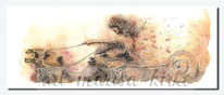 Aquarellbild von zwei Kamelen mit Reiter. Locker, luftig, fein