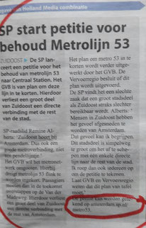 Metro 53 niet meer naar CS