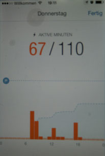 Hier siehst Du die aktiven Minuten und um wieviel ich das Tagesziel verfehlt habe.