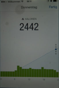 Das ist die Kalorienzahl die -wie mir Runtastic Me sagt- ich an diesem Tag verbrannt habe.