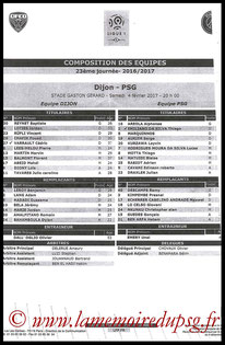 Feuille de match  Dijon-PSG  2016-17