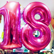 Palloncini per i diciottenni di colore fuxia oppure blu,argento e verdi altezza 1 metro a  € 7,50 ogni numero da gonfiare per il fai da te