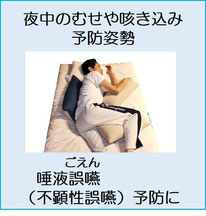 唾液による夜中のむせや咳き込みの予防姿勢。唾液誤嚥（不顕性誤嚥）の予防姿勢