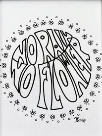 kleine Doodelei - dicker Schriftzug in einem Kreis - Text: no rain, no flower - schwarz Faserstift auf weißem Papier