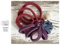 gehäkelte Muttermund-Ringe - graublau, mauve, kirsche - liegend