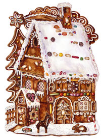 Bild: Illustration Lebkuchenhaus Adventskalender ars Edition © Caroline Ronnefeldt