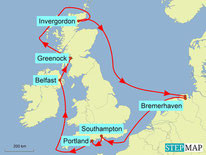 Bild: Karte der Kreuzfahrt Großbritannien und Belfast