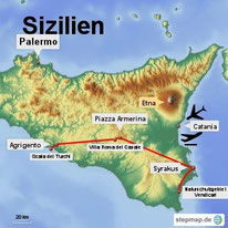 Bild: Karte von Sizilien - Südliche Reiserouten