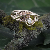 Oak Leaf & Diamond Ring 9ct Gold