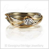 Leaves Engagement & Wedding Ring with Pear Shaped Diamond