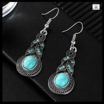 Boucle d'oreilles pendante fantaisie boho gipsy turquoise