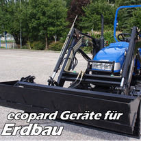 ecopard Kleintraktor Anbaugeräte für den Erdbau (Frontlader, Heckbagger, Gräder, Transportbox)