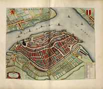 The city Dordrecht as published in Tooneel der Steden van Vereeighde Nederlanden, (Images of the Kingdom of the Netherlands) with descriptions. Blaeu. J. (Amsterdam, 1652), Library of Congress, Geography and Map Division (G1851.B52 1652) Washington DC.