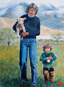 Frau mit Kind und Lamm_Gouache (44 x 38 cm)