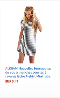 ALISIAM Nouvelles femmes ras du cou à manches courtes à rayures lâche T-shirt Mini robe